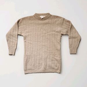 VTG Michelle Stuart Lambswool Angora Sweater Tan Ribbed Pockets Womens S GUC